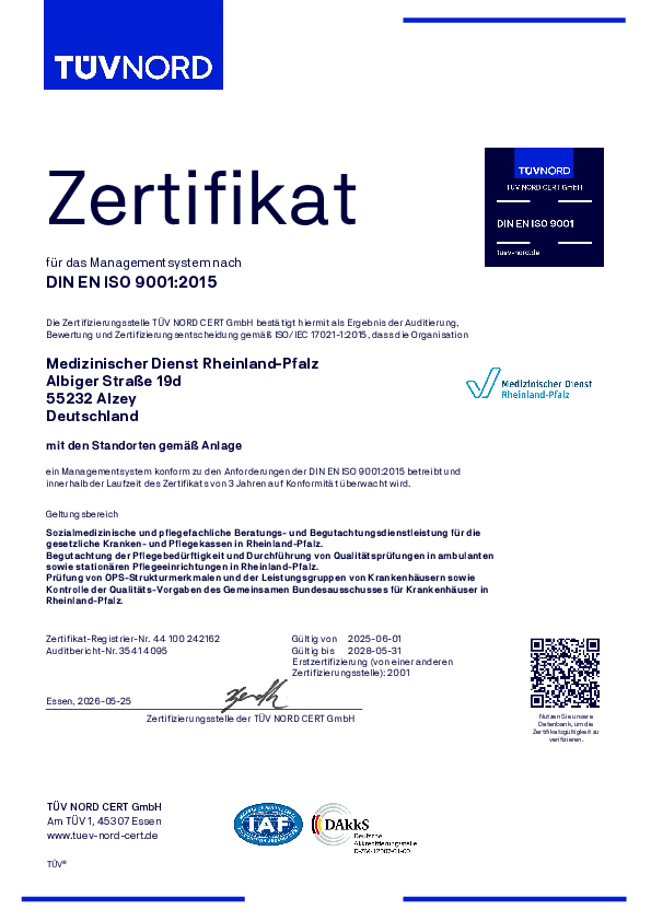 Zertifikat des T&Uuml;V Nord 